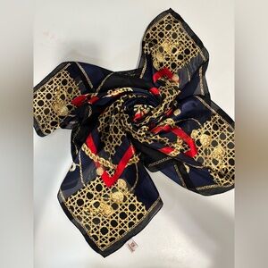 Vintage KKUSEBO Paris silk scarf one size, blue/gold.